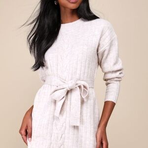 Lulus Wishing On Winter Cream Cable Knit Mini Sweater Dress White - Size M